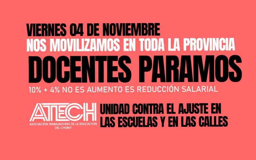 Paro docente: el 4 de noviembre nos movilizamos en toda la provincia