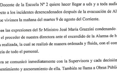 Docentes de la Escuela N°2 repudian las expresiones de Grazzini