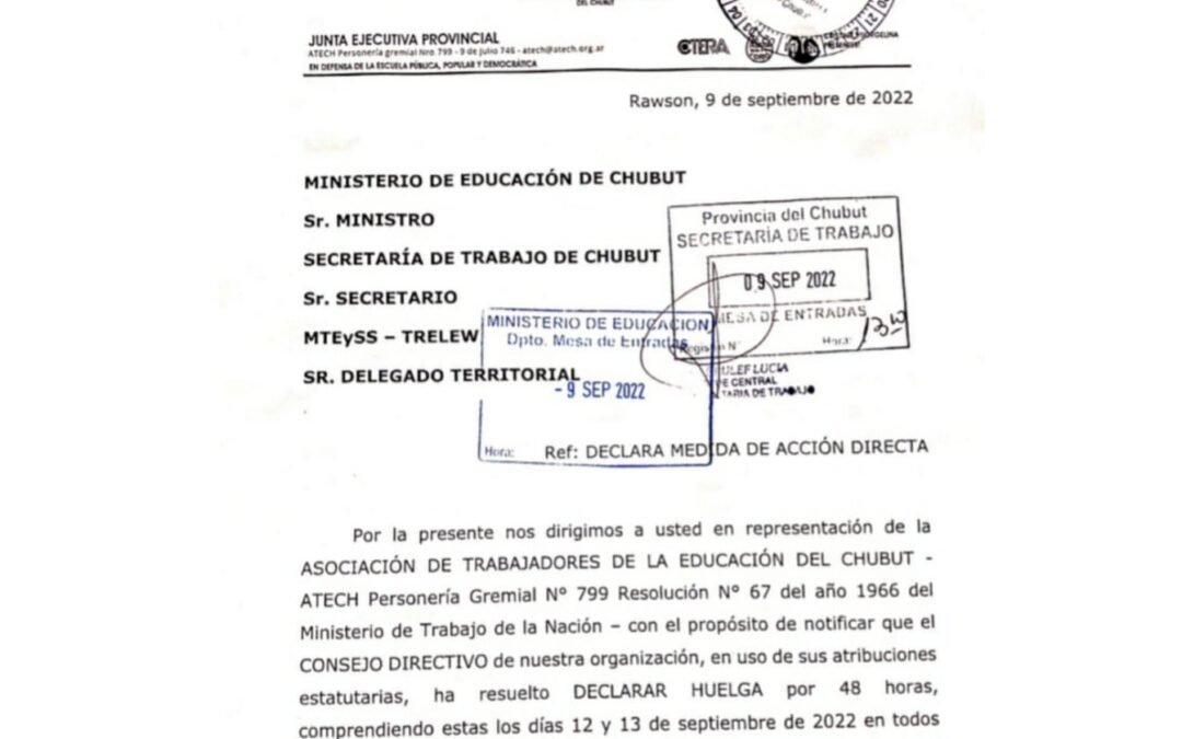 Presentación de la medida de fuerza – Paro 12 y 13 de septiembre