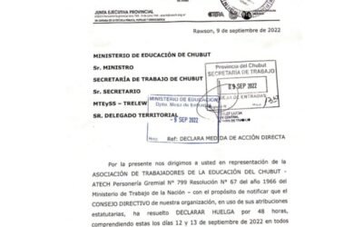 Presentación de la medida de fuerza – Paro 12 y 13 de septiembre