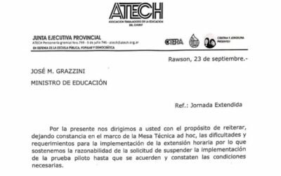 EXTENSIÓN HORARIA: NOTA PRESENTADA AL MINISTRO DE EDUCACIÓN Y ACTA DE MESA TÉCNICA